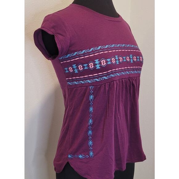 Boho Babydoll Embroidered Top Maroon Y2K Free People Style Girls XL - Picture 3 of 6